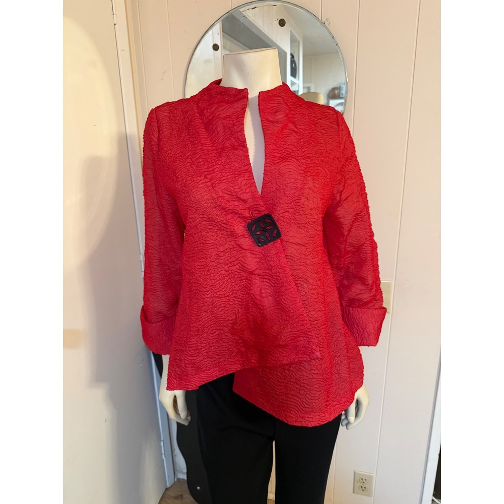 IC by Connie K Red Textured Asymmetrical Button Front Jacket Size M Made in USA